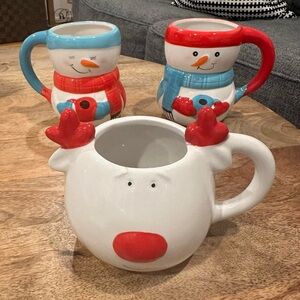 Holiday mugs set of 3- 2 Snowmen and 1 reindeer